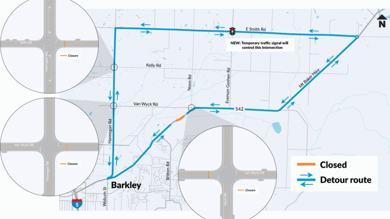 Detour in place for Mt. Baker Hwy Closure